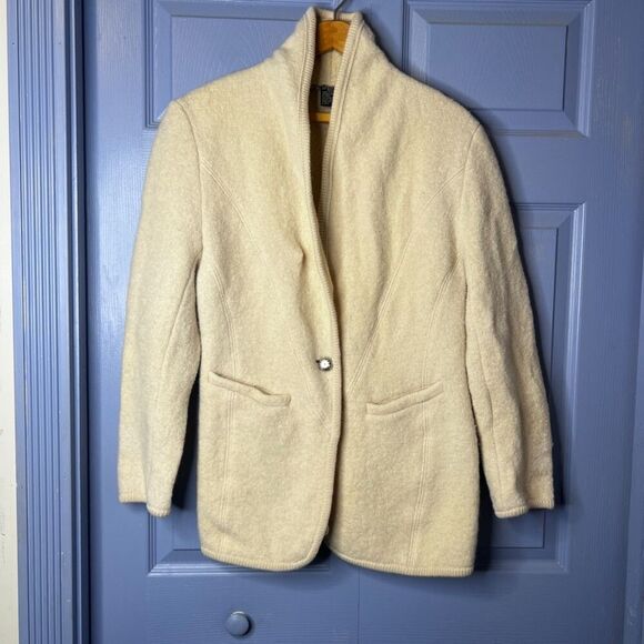 IB Diffusion Cream 100% Boiled Wool Shawl Collar Cardigan Jacket Size Medium - Picture 10 of 10